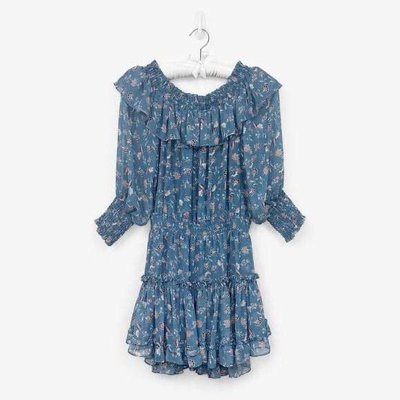 Misa Los Angeles Dresses & Skirts - MISA Los Angeles Katryna Ruffle Mini Dress Size S Blue Floral Boho Soft Girl